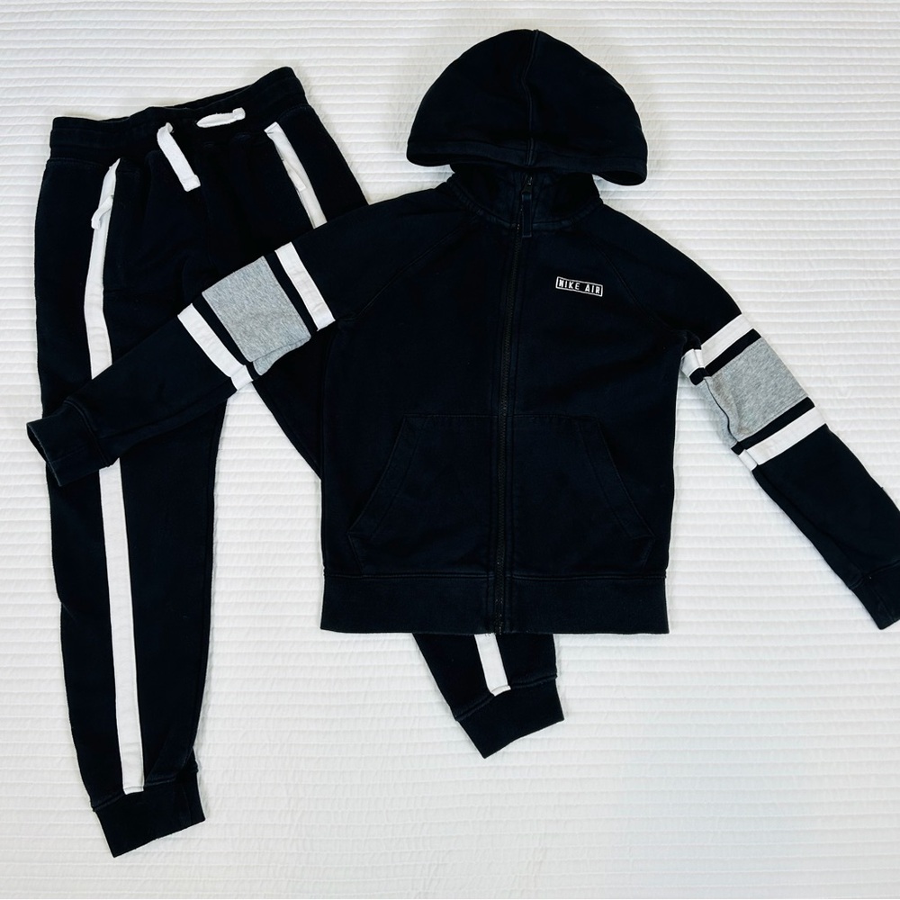 Kids Nike Air Fleece Tracksuit Sweatsuit Youth Small Full Zip Hoodie Joggers 2pc